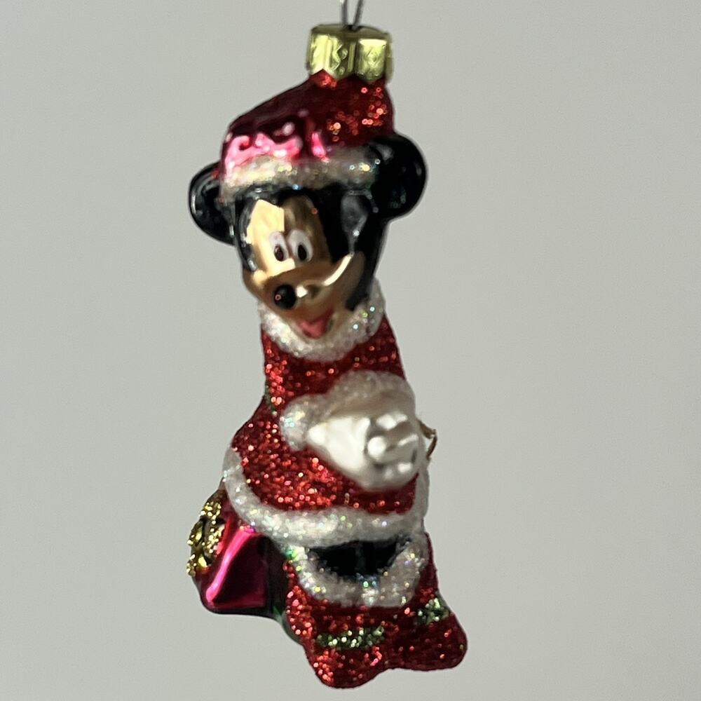 Minnie Mouse Blown Glass Christmas Tree Ornament Disney Holiday Collection Santa